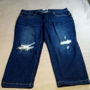 Lane Bryant Dark Blue Distressed Cropped Jeans Size 18